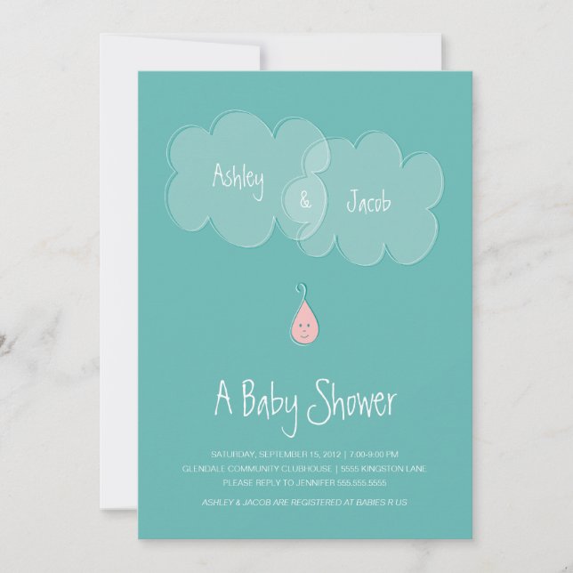Droplet Baby Shower-inbjudan Aqua/Rosa Inbjudningar (Framsida)