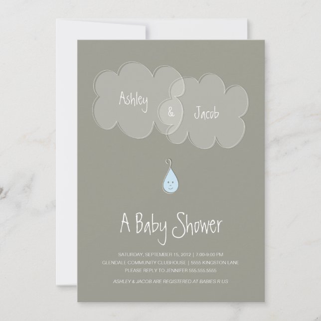 Droplet Baby Shower-inbjudan Grått/Blue Inbjudningar (Framsida)