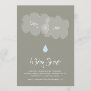 Droplet Baby Shower-inbjudan Grått/Blue Inbjudningar