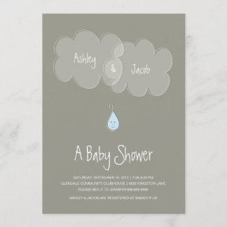 Droplet Baby Shower-inbjudan Grått/Blue Inbjudningar