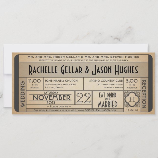 dropp för vintage bröllopbiljettinbjudan -- inbjudningar (Framsida)