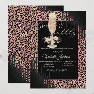 Dropp, Glas, Blomma Leopardtryck Brunch & Bubbly Inbjudningar