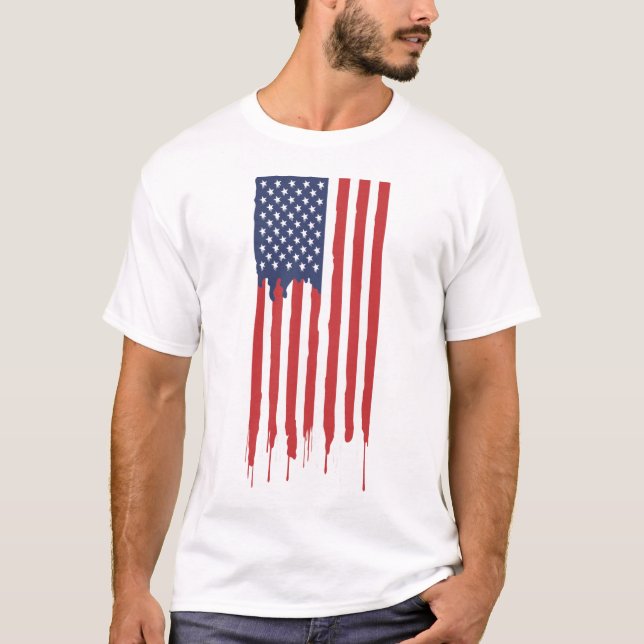Droppande amerikansk flagga t shirt (Framsida)