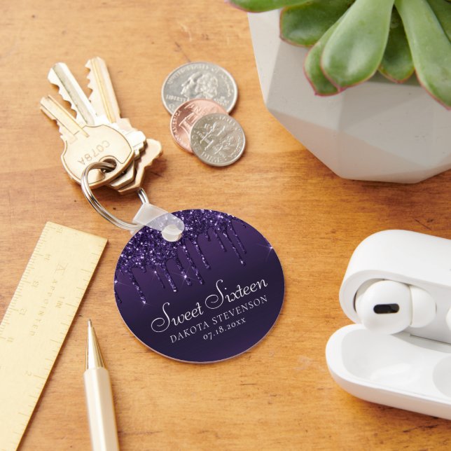 Droppande Chic Glitter | Lavendel Lila Chockregn Nyckelring (Skrivbord)