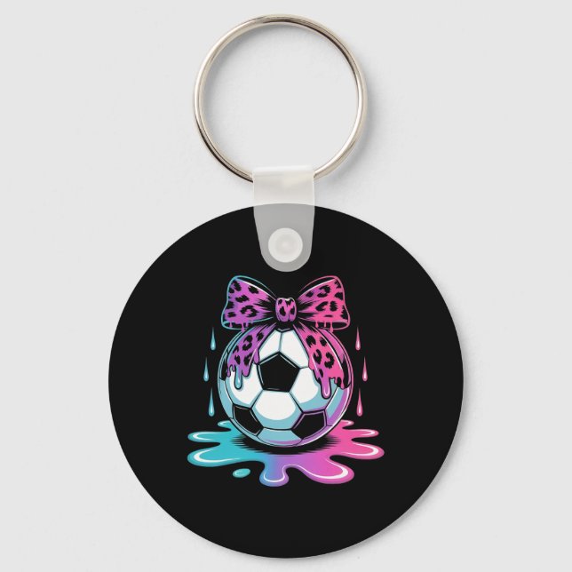 Droppande Fotboll Coquette Bow Leopard Fotboll Dro Nyckelring (Framsida)
