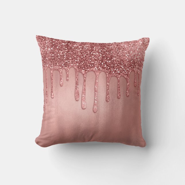 Droppande i Rosa Guld Glitter Rosa Dropar Kudde (Framsida)