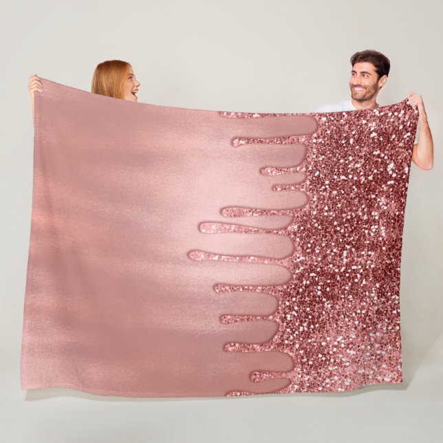 Droppande i rosa guldglitter vackra rosa droppar fleecefilt (På plats)