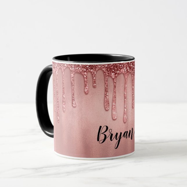Droppande i Roséguld Glitter Rosa Droppar Mugg (Framsida vänster)