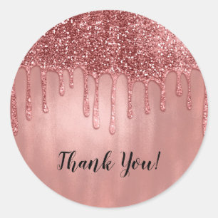 Droppande i Roséguld Glitter Rosa Droppar Runt Klistermärke