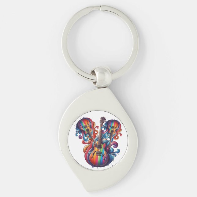 Droppande Ljud Swirl Silverfärgad Nyckelring (Framsidan)