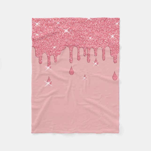 Droppande rosa glittereffekt & gnistor fleecefilt (Framsidan)
