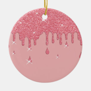 Droppande Rosa Glittereffekt & Gnistrande Julgransprydnad Keramik