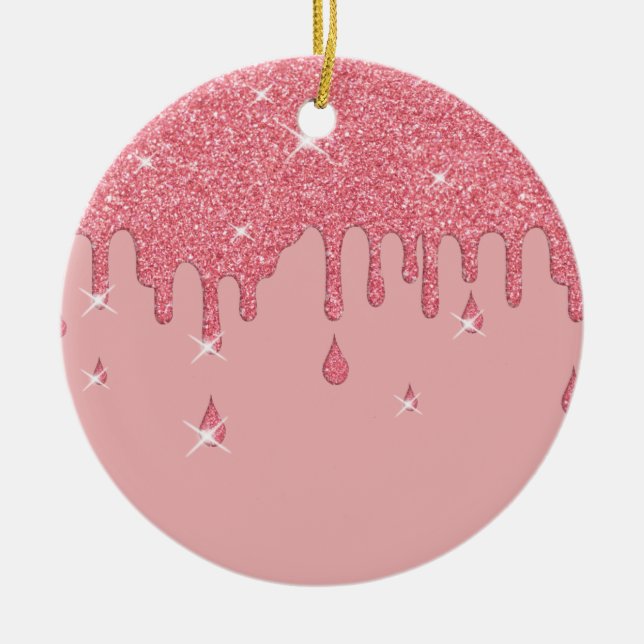 Droppande Rosa Glittereffekt & Gnistrande Julgransprydnad Keramik (Framsidan)