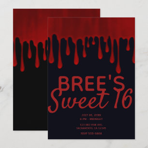 Droppande Rött Satinblod Dropar Halloween Sweet 16 Inbjudningar