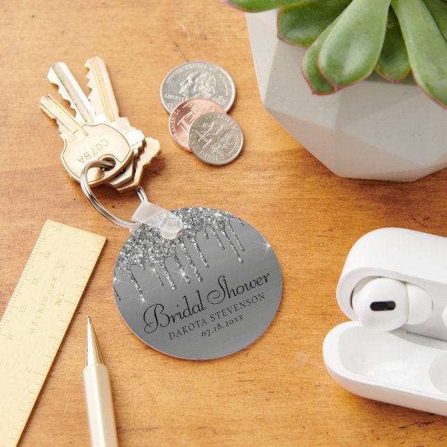 Droppande Silverglitter | Gnistrande Diamantdusch Nyckelring (Skrivbord)