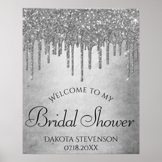 Droppande Silverglitter | Platina Gnistrande Regn Poster (Framsidan)