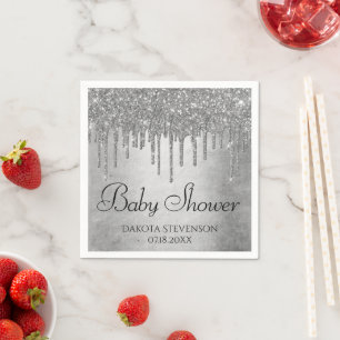 Droppande Silverglitter Platinaglans Shower Pappersservett