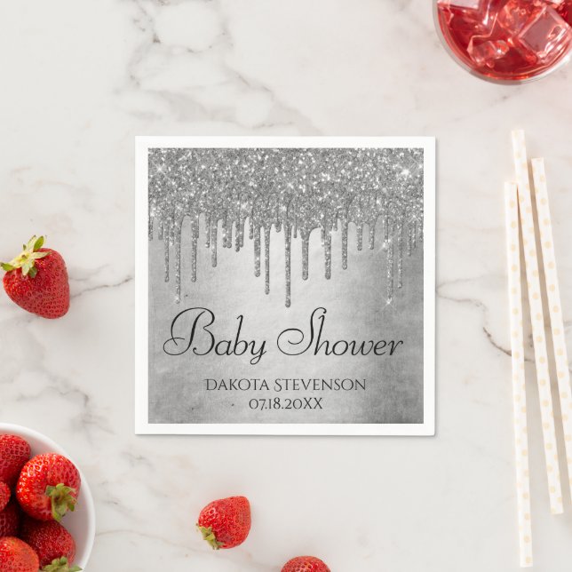Droppande Silverglitter | Platinaglans Shower Pappersservett (Insitu)