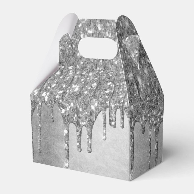 Droppande Silverglitter | Platinatransparant Metal Presentaskar (Framsidan Sidan)