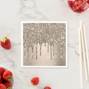 Droppande Taupe Glitter Champagne Guld Dropp Pappersservett