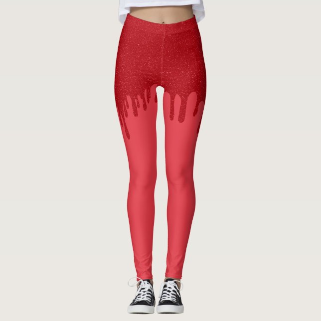 Droppande Tomatröda Evenemangstights – Kan anpassa Leggings (Framsida)