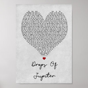 Droppar av Jupiter Grått Heart Sång Lyric-utskrift Poster