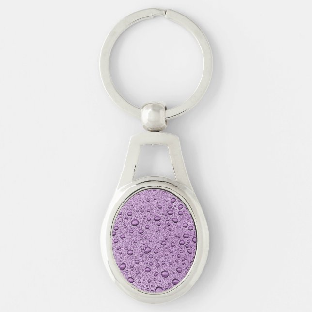Droppar av lila vatten ovalt silverfärgad nyckelring (Framsidan)