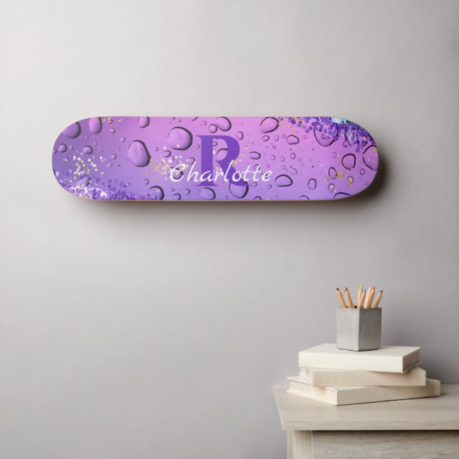 Droppar från lila Vatten | Blå och vit Ombre Mini Skateboard Bräda 18,5 Cm (Väggkonst (Horz))