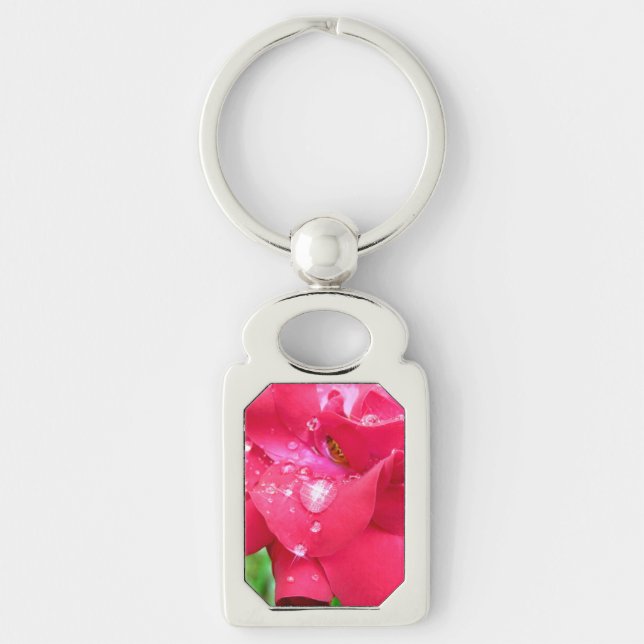 Droppar i Petals Metall-nyckelkedja Rektangulärt Silverfärgad Nyckelring (Framsidan)