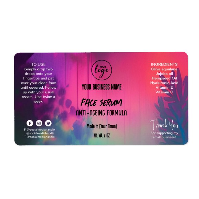 Dropper-etikett för naturligt färgämne Ansikte Ser Fraktsedel (Framsidan)