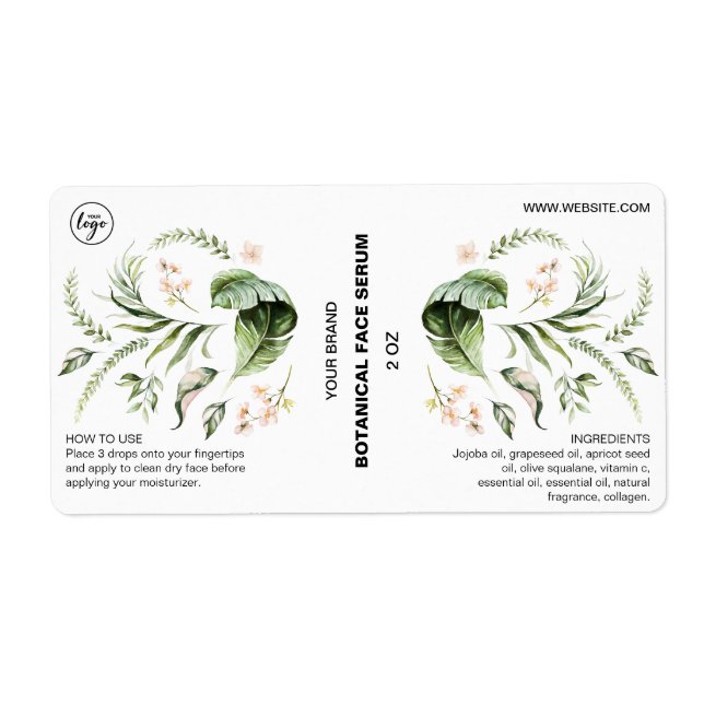 Droppetikett för botaniskt Ansikte Serum Flaska Fraktsedel (Framsidan)