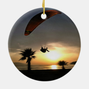 Dropzone vid Dusk Äventyr Paraglider Art Julgransprydnad Keramik