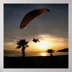Dropzone vid Dusk Äventyr Paraglider Art Poster