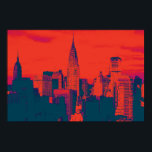Drött blått Retro Stil Pop Art New York City Poster<br><div class="desc">Red Blue Retro New York City Midtown Old Stil Image - Old Vintage New York Artworks</div>