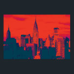 Drött blått Retro Stil Pop Art New York City Poster<br><div class="desc">Red Blue Retro New York City Midtown Old Stil Image - Old Vintage New York Artworks</div>