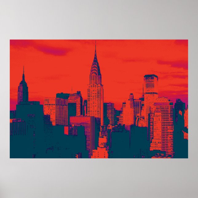 Drött blått Retro Stil Pop Art New York City Poster (Framsidan)