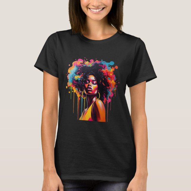 Drottning Afro Melanin Droppande Juneteenth Afrika T Shirt (Framsida)