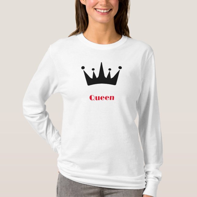 Drottning Anpassad Text Krona Bild Vit Långärmad  T Shirt (Framsida)