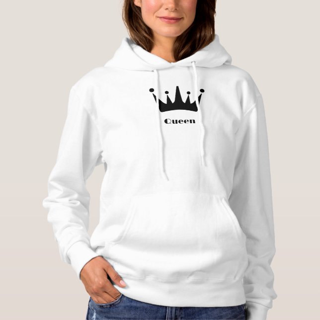 Drottning Anpassad Text Krona Vit Hoodies Tröjor (Framsida)