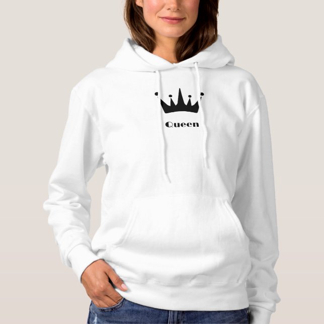 Drottning Anpassad Text Kronan Hoodie Vit Tröja  (Framsida)