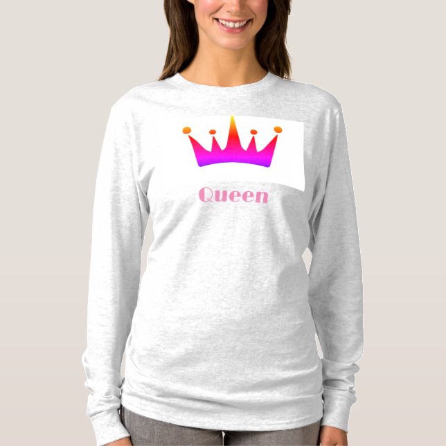 Drottning Anpassad Text Kronbild Ask Långärmad T Shirt (Framsida)