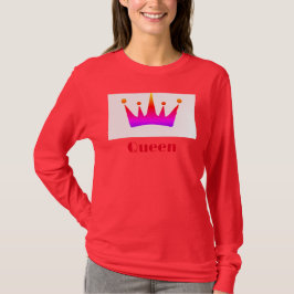 Drottning Anpassad Text Kronbild Djupröd Långärmad T Shirt
