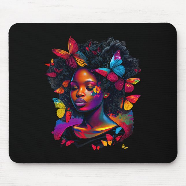 Drottning Art Måleri Fjäril Afro Söt  Musmatta (Framsidan)