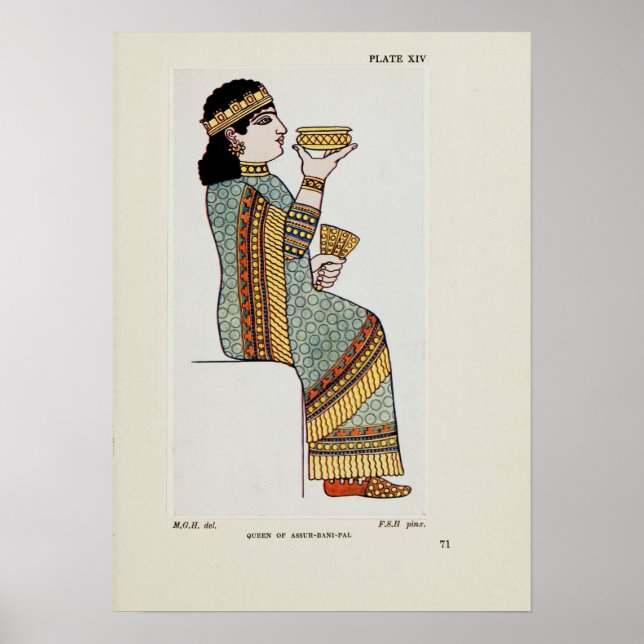 Drottning Assur-Bani-Pal forntida assyrisk kostym  Poster (Framsidan)