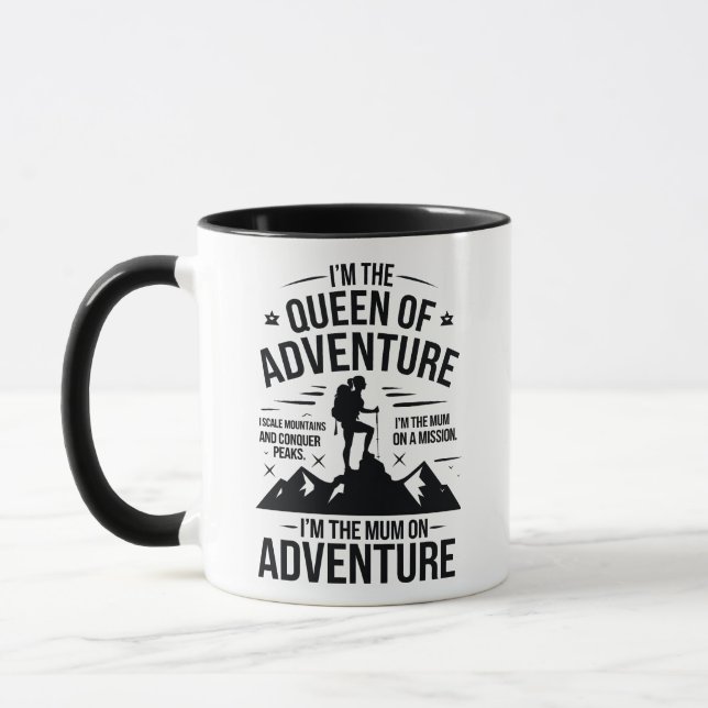 Drottning av äventyrlig vandringsmamma typografide mugg (Vänster)