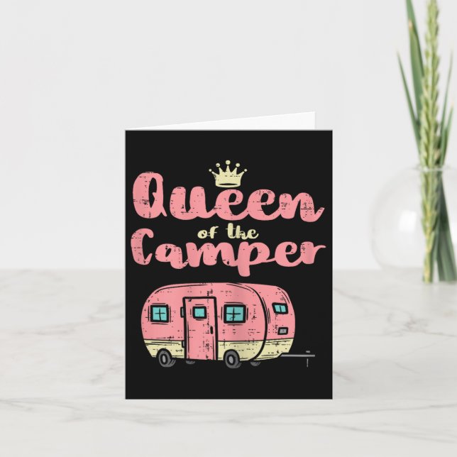 Drottning av Camper Cute Camping Van Camp Trailer Kort (Framsida)