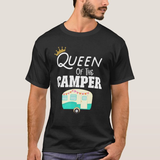 Drottning av Camper Rv Camping Lycklig Camper Camp T Shirt (Framsida)