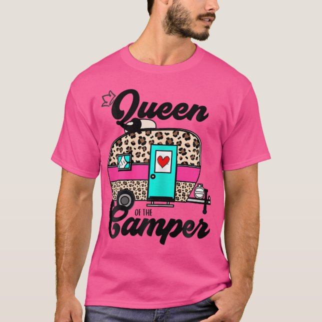 Drottning av Camper Rv Camping Lycklig Camper Leop T Shirt (Framsida)