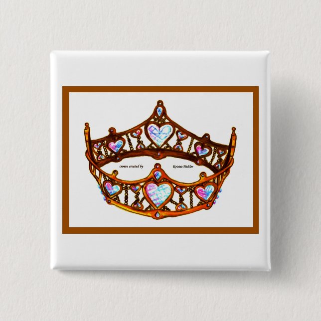 Drottning av den vita knappnålen Hearts Guld Krona Knapp (Framsida)