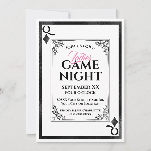 Drottning av Diamonds Dam Game Night Inbjudningar (Framsida)